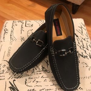 True Republic, black faux leather slip-on shoes